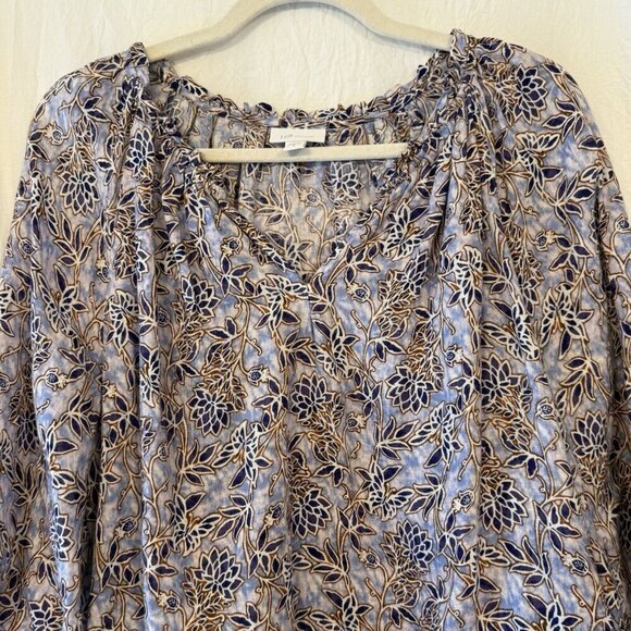 J Jill Linen Tunic Top Womens Medium Purple Floral Peasant Lace look Boho Blouse - Picture 3 of 16